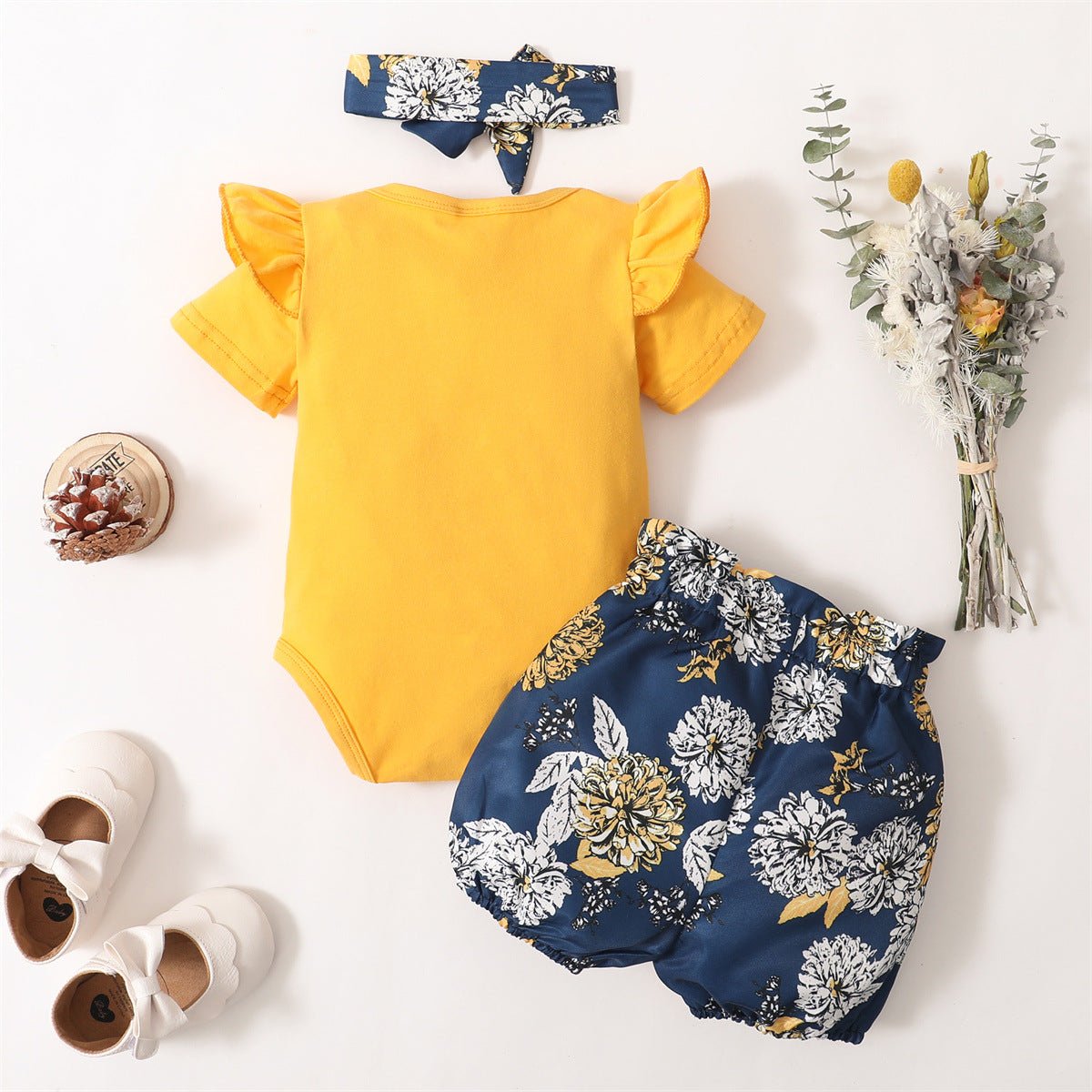 3PCS Baby Girl Summer Outfit - Ruffle Sleeve Bodysuit, Floral Shorts & Headband Set (0–18M) - Horizon DealsHorizon Deals0 - 3M3PCS Baby Girl Summer Outfit - Ruffle Sleeve Bodysuit, Floral Shorts & Headband Set (0–18M)yellow7EB3BD07D8564132A5735C069B1A31ABHorizon Dealseprolo3PCS Baby Girl Summer Outfit - Ruffle Sleeve Bodysuit, Floral Shorts & Headband Set (0–18M)